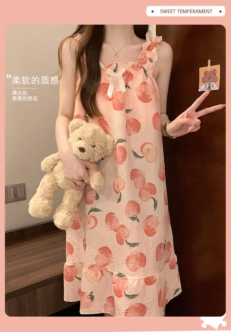 Fairy-Style Thin Polyester-Cotton Camisole Nightgown, Lazy Style, Breathable for Summer, Can Be Worn Outside, Girl's Home Wear, Sleeveless, Mid-Length — feature 18
