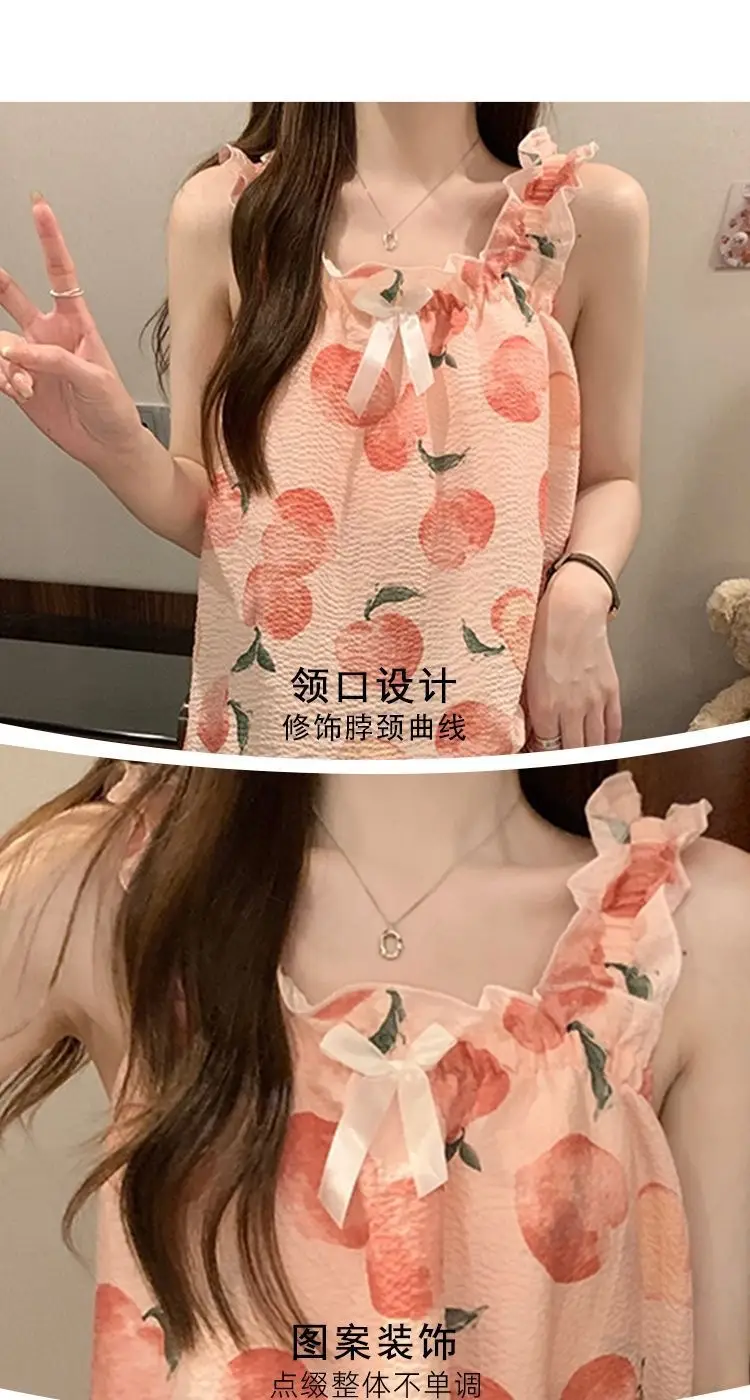Fairy-Style Thin Polyester-Cotton Camisole Nightgown, Lazy Style, Breathable for Summer, Can Be Worn Outside, Girl's Home Wear, Sleeveless, Mid-Length — feature 20