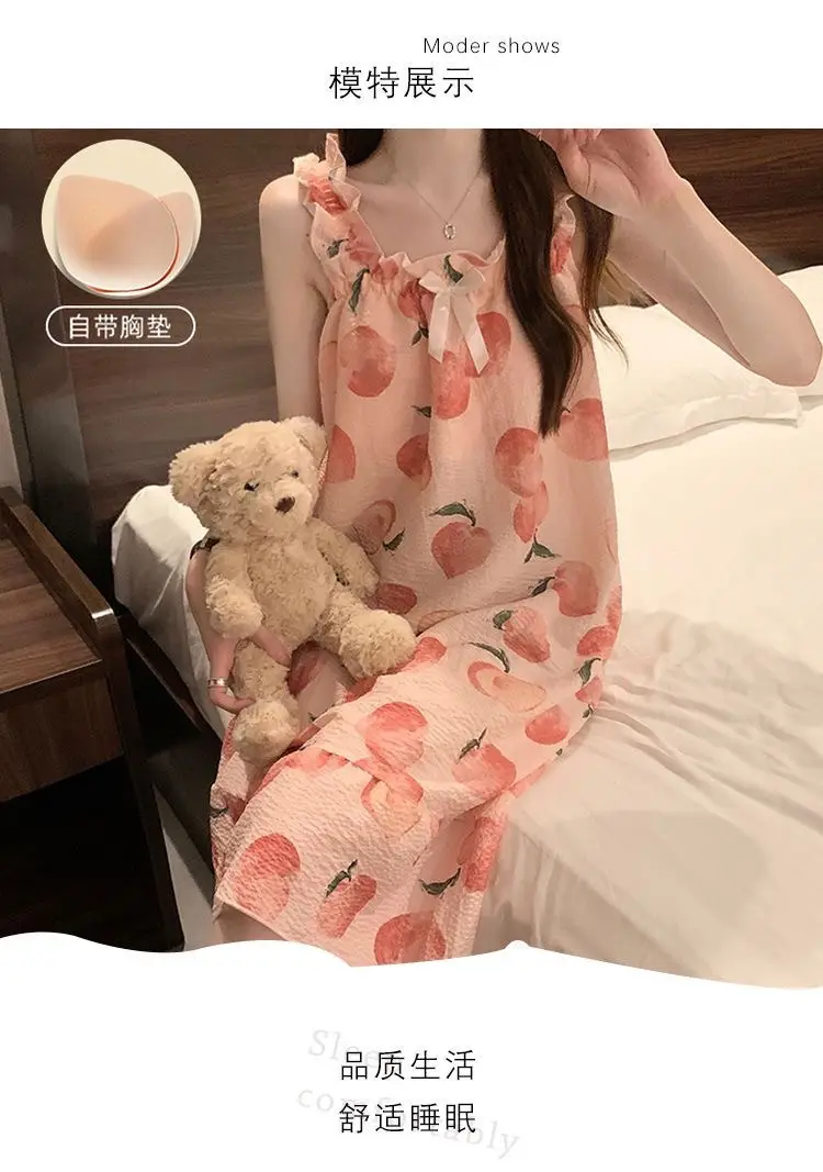 Fairy-Style Thin Polyester-Cotton Camisole Nightgown, Lazy Style, Breathable for Summer, Can Be Worn Outside, Girl's Home Wear, Sleeveless, Mid-Length — feature 21