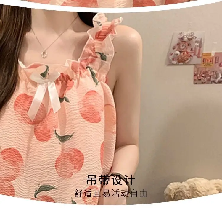 Fairy-Style Thin Polyester-Cotton Camisole Nightgown, Lazy Style, Breathable for Summer, Can Be Worn Outside, Girl's Home Wear, Sleeveless, Mid-Length — feature 22