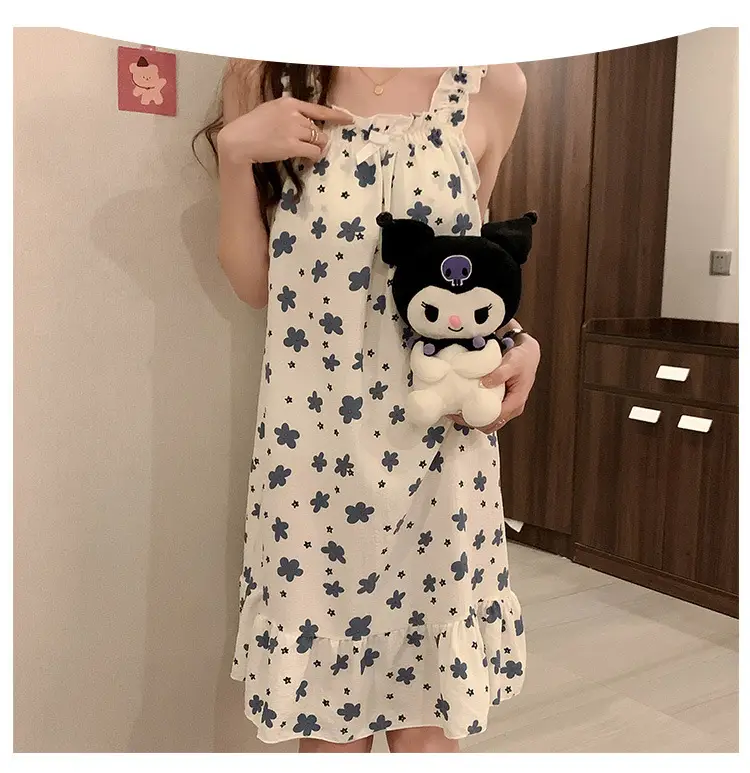 Fairy-Style Thin Polyester-Cotton Camisole Nightgown, Lazy Style, Breathable for Summer, Can Be Worn Outside, Girl's Home Wear, Sleeveless, Mid-Length — feature 5
