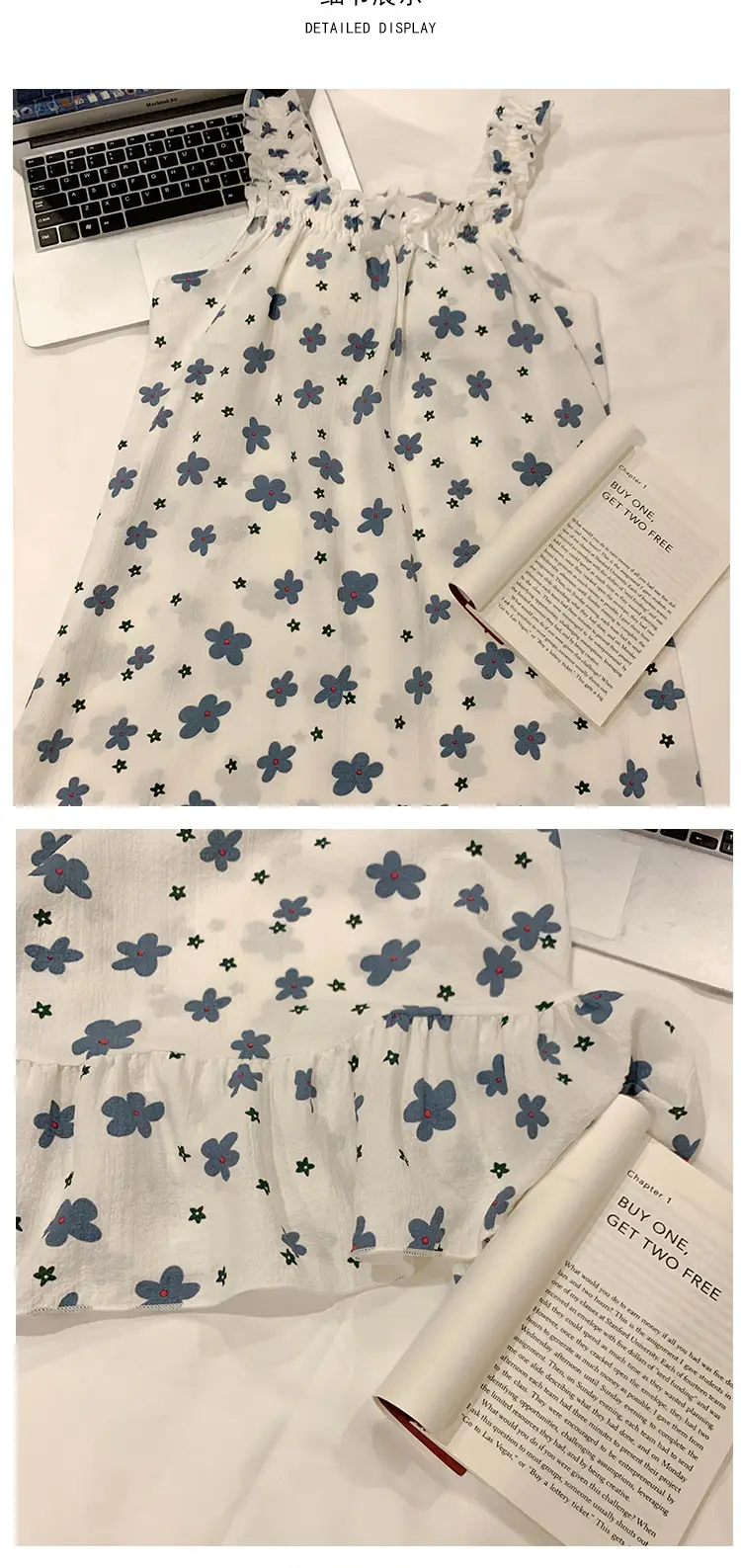Fairy-Style Thin Polyester-Cotton Camisole Nightgown, Lazy Style, Breathable for Summer, Can Be Worn Outside, Girl's Home Wear, Sleeveless, Mid-Length — feature 9