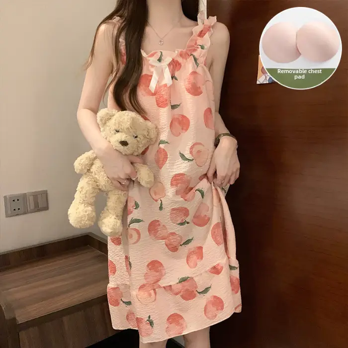 Fairy-Style Thin Polyester-Cotton Camisole Nightgown, Lazy Style, Breathable for Summer, Can Be Worn Outside, Girl's Home Wear, Sleeveless, Mid-Length