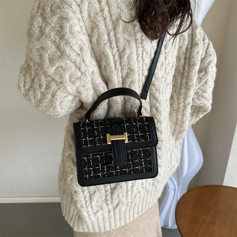 Houndstooth Black Textured Shoulder Bag Women 2024 - Image 6