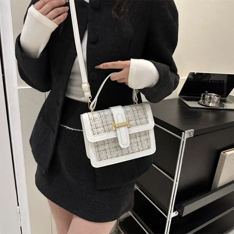 Houndstooth Black Textured Shoulder Bag Women 2024 - Image 7