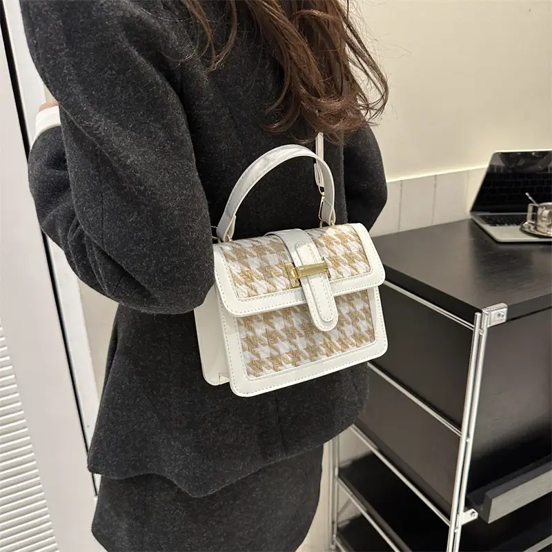 Houndstooth Black Textured Shoulder Bag Women 2024 - Image 8