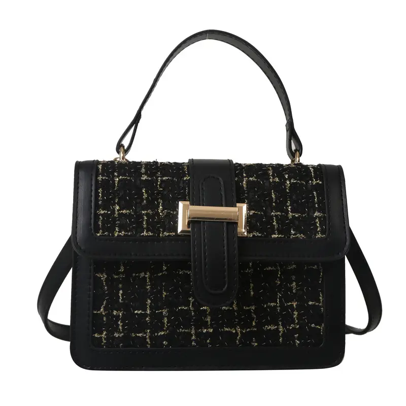 Houndstooth Black Textured Shoulder Bag Women 2024 - Image 9