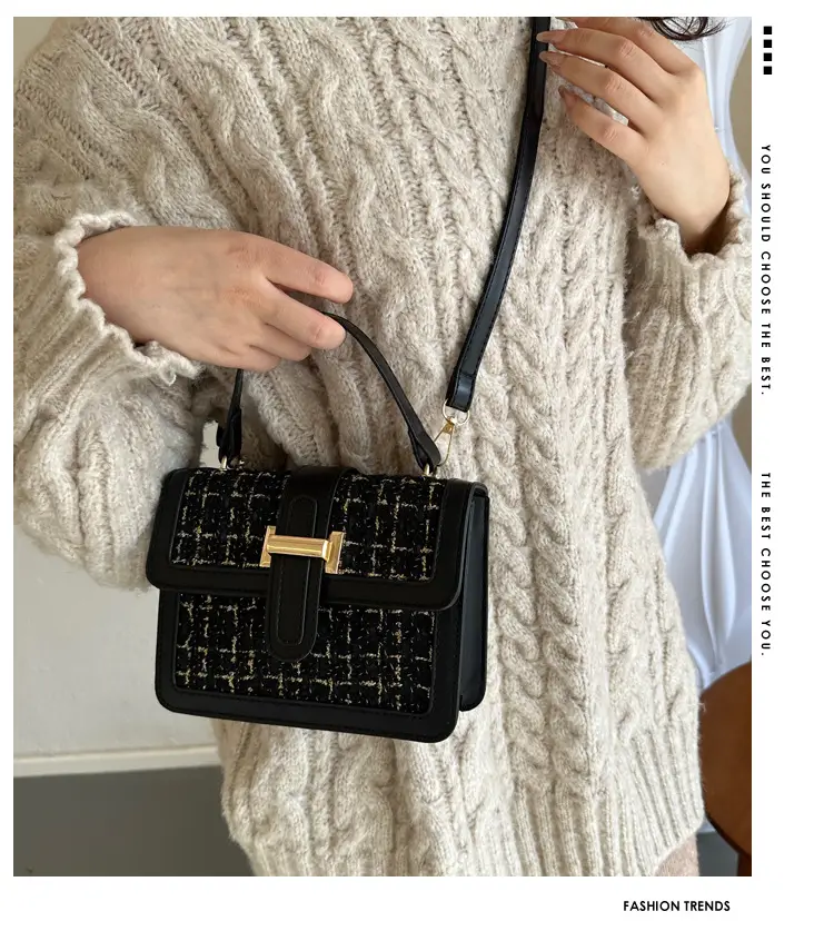 Houndstooth Black Textured Shoulder Bag Women 2024 — feature 1