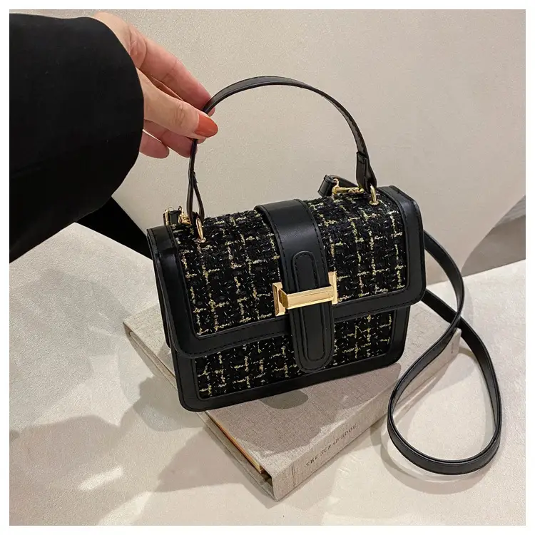 Houndstooth Black Textured Shoulder Bag Women 2024 — feature 10