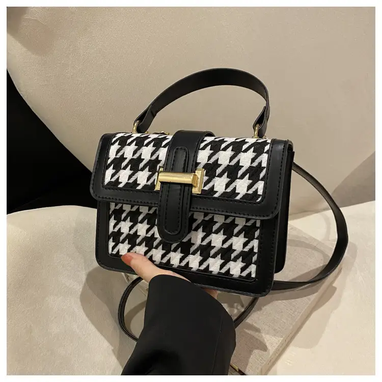 Houndstooth Black Textured Shoulder Bag Women 2024 — feature 13