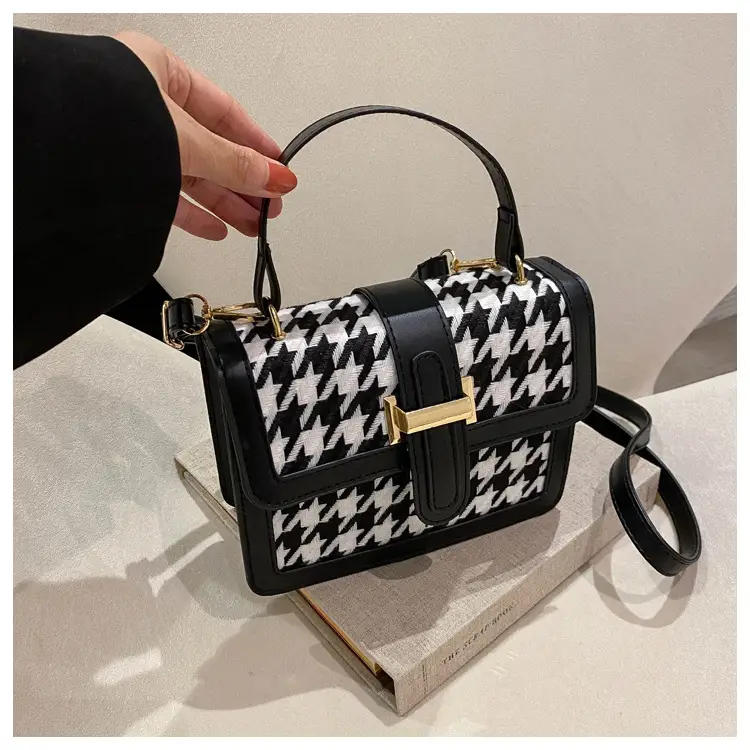 Houndstooth Black Textured Shoulder Bag Women 2024 — feature 14