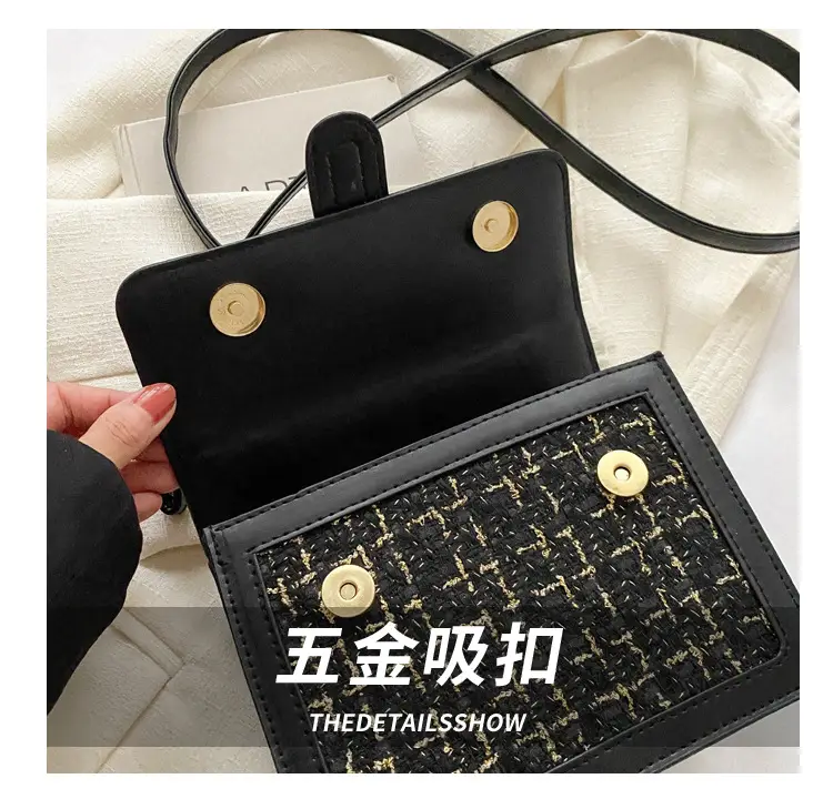 Houndstooth Black Textured Shoulder Bag Women 2024 — feature 5