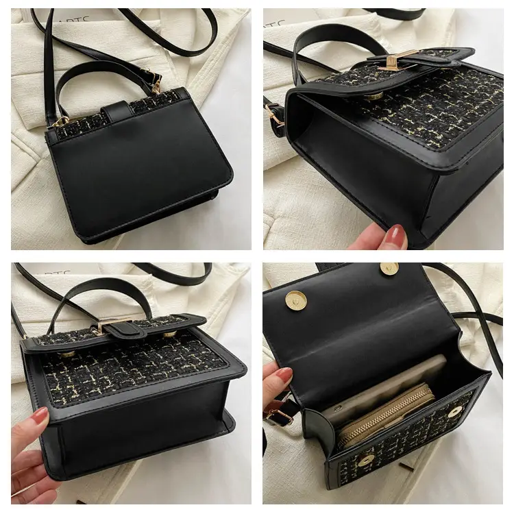Houndstooth Black Textured Shoulder Bag Women 2024 — feature 8