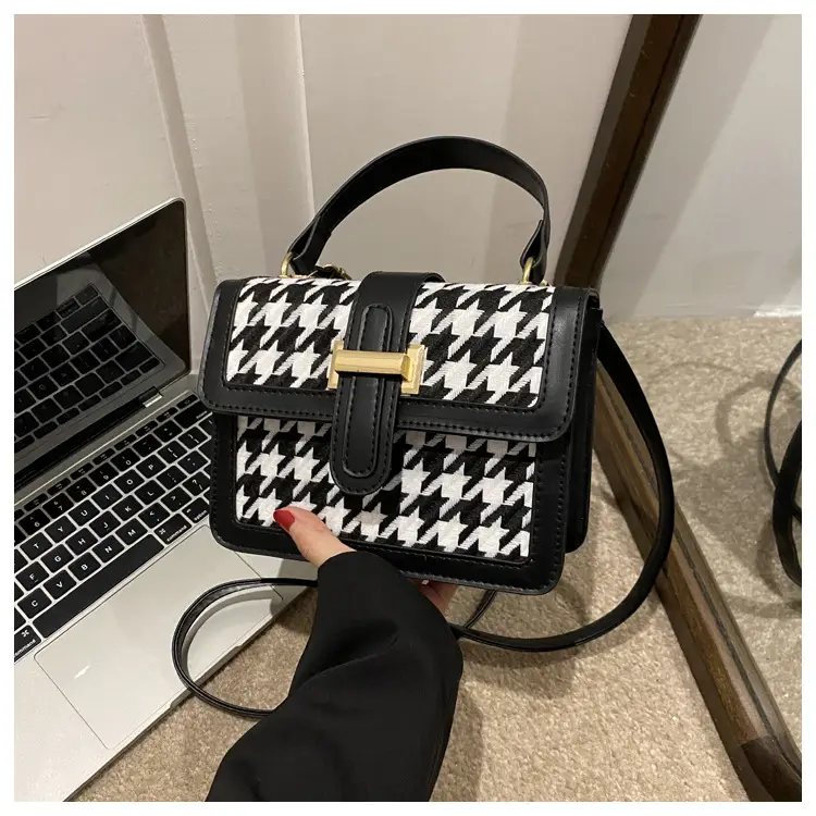 Houndstooth Black Textured Shoulder Bag Women 2024 - Image 4