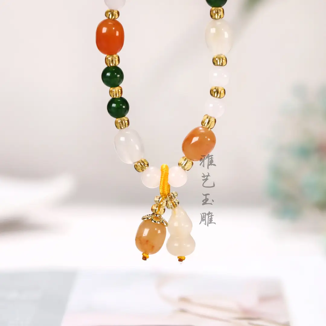 Women's Jade Bracelet with Green & Orange Stones - Image 4