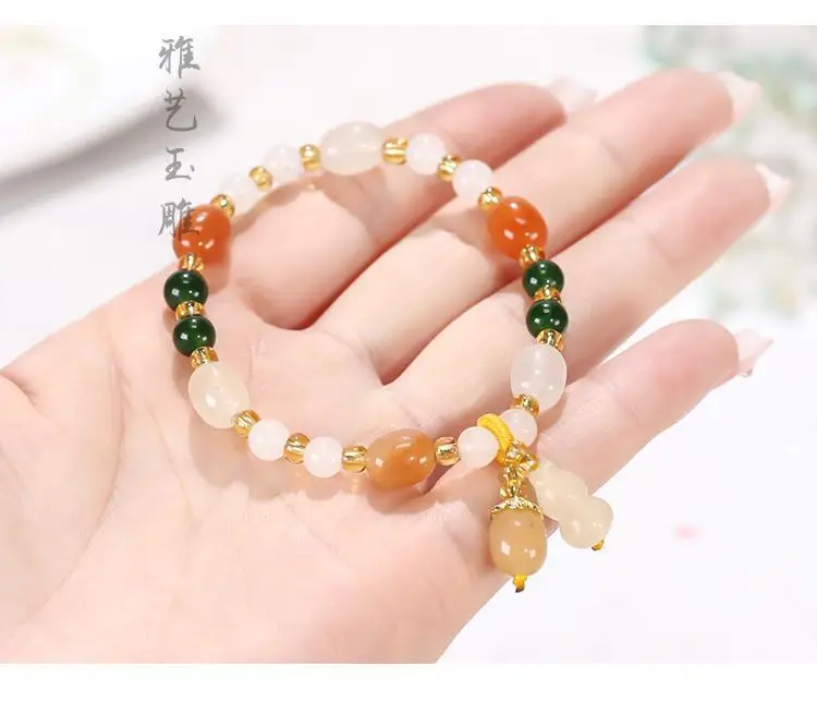 Women's Jade Bracelet with Green & Orange Stones — feature 9