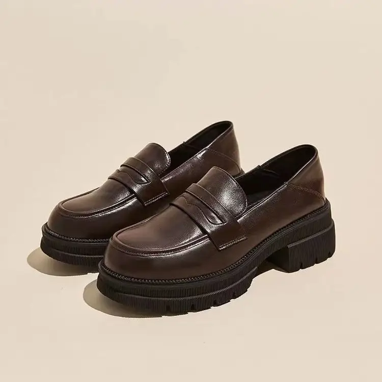 Women's Brown Leather Slip-on Loafers Spring 2024