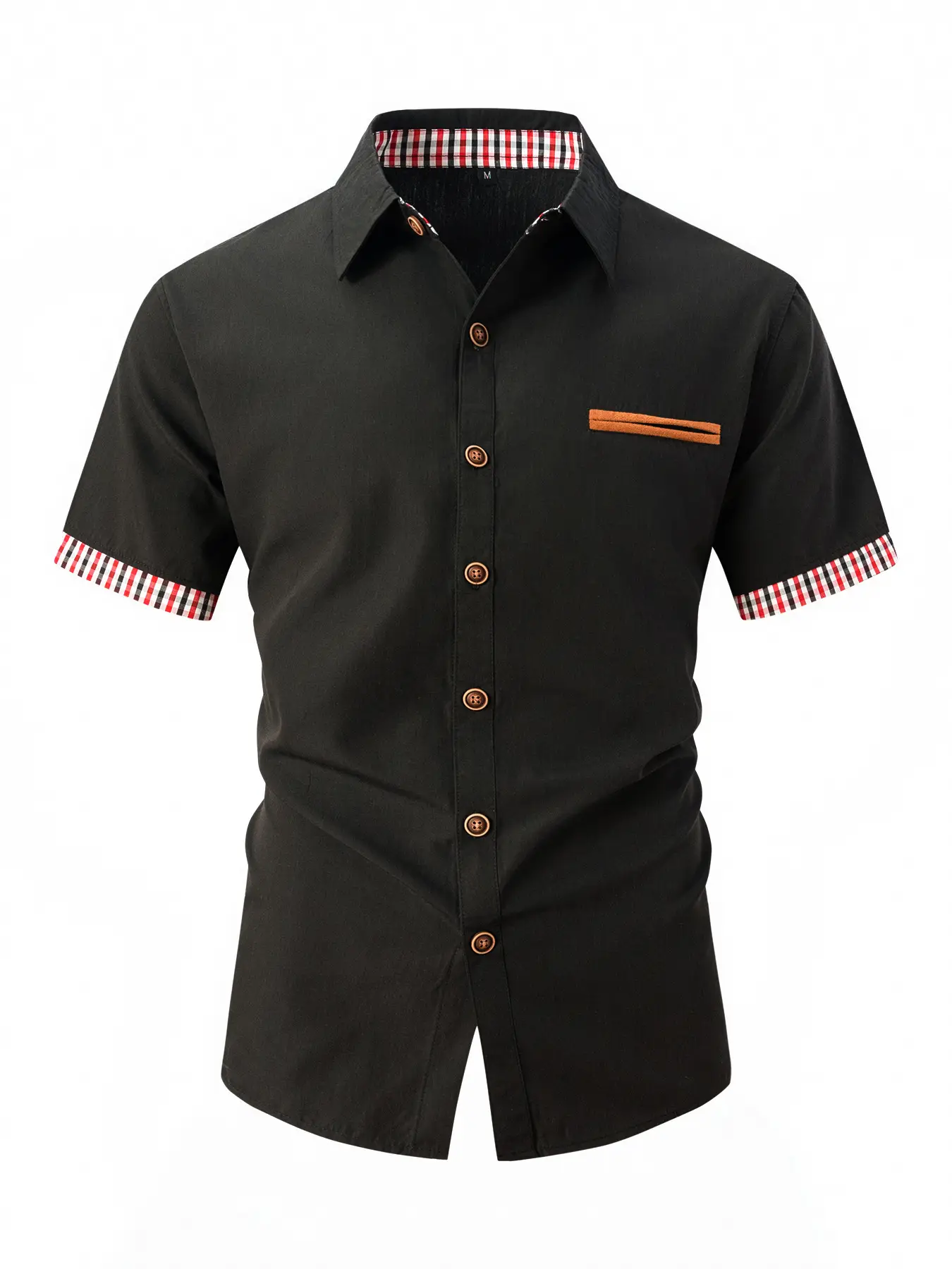 Men Black Plaid Short Sleeve Business Shirt - Image 4