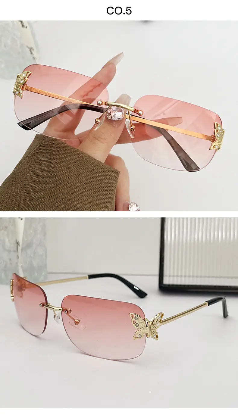 Butterfly Sunglasses for Women with Square Rim & Gold Tint — feature 11