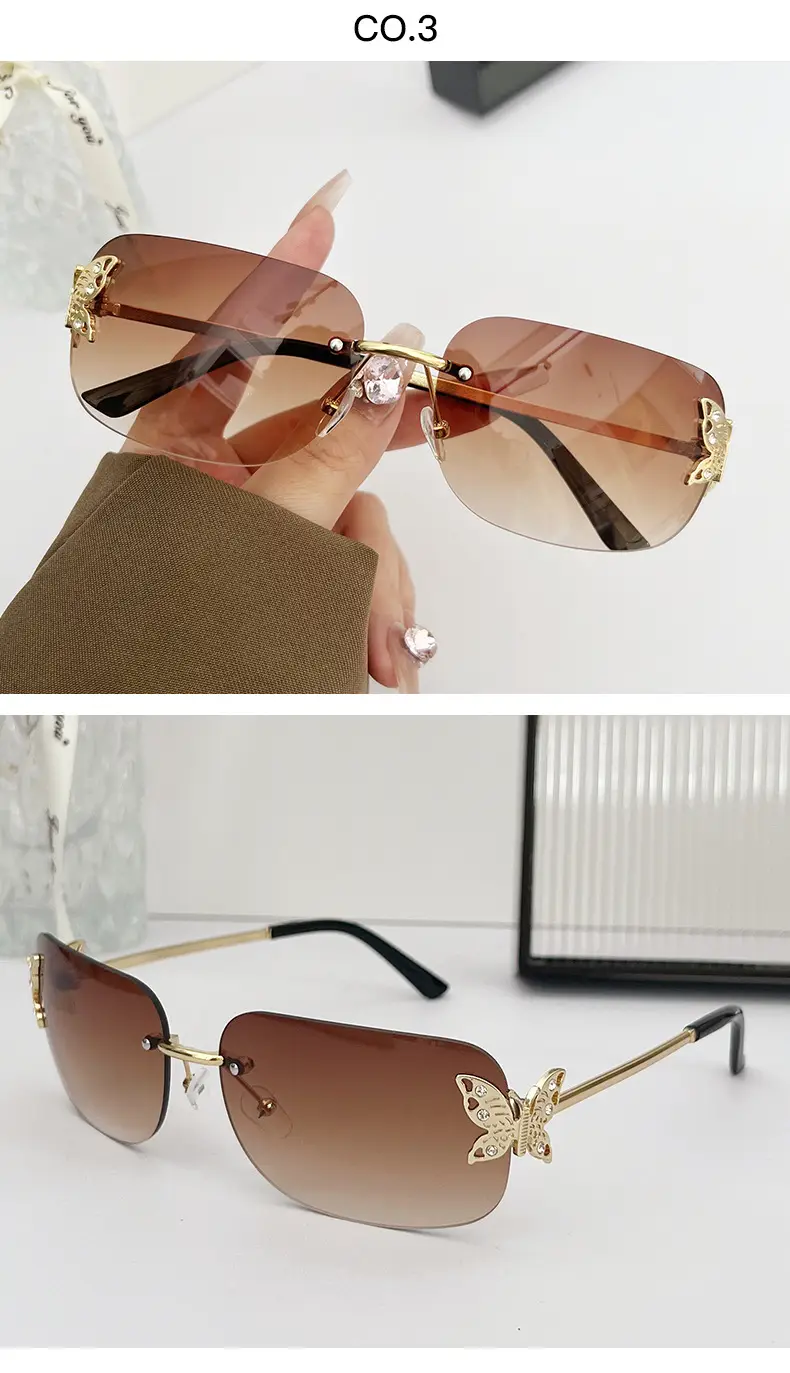 Butterfly Sunglasses for Women with Square Rim & Gold Tint — feature 9