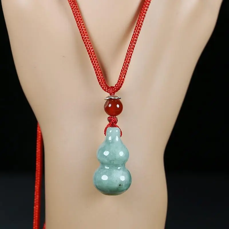 Jade Gourd Pendant Necklace Red Chain for Men Women — feature 6