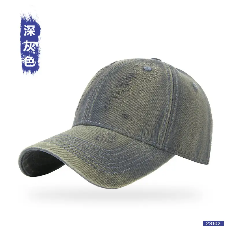Women Distressed Cotton Cap Grey Large Head - Image 2