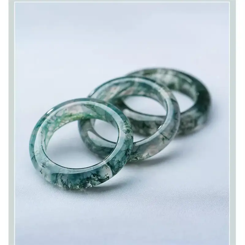 Water Grass Ate Ring Green Chalcedony Pair