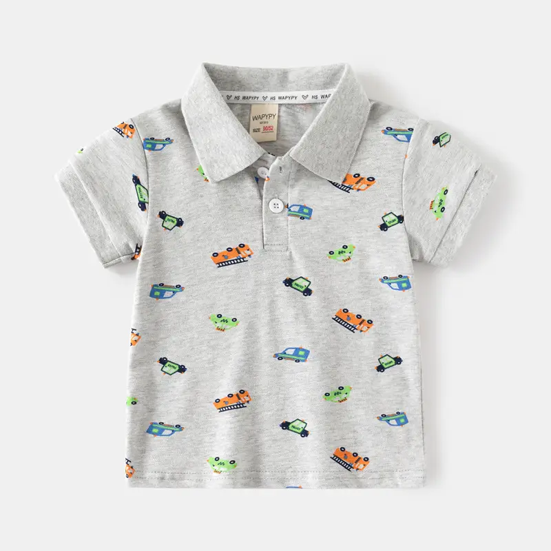 Kids Boys Car Print Polo T-Shirt Grey 2025 - Image 2