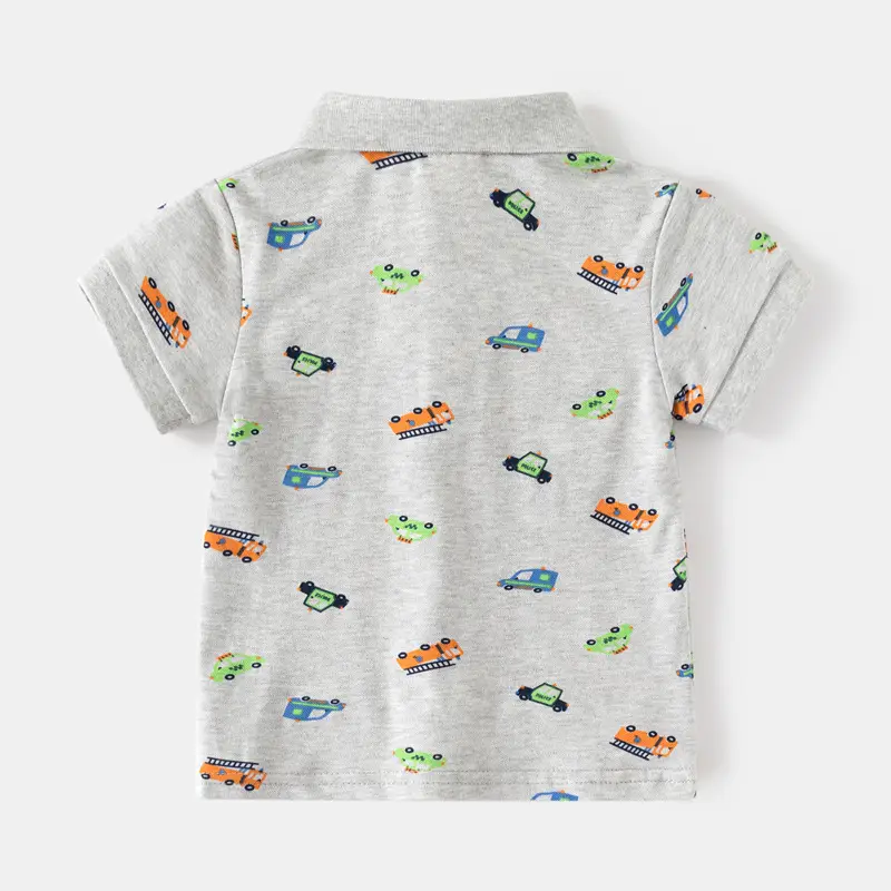 Kids Boys Car Print Polo T-Shirt Grey 2025 - Image 4