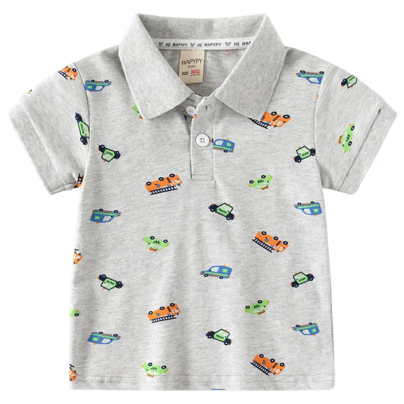 Kids Boys Car Print Polo T-Shirt Grey 2025 - Image 5