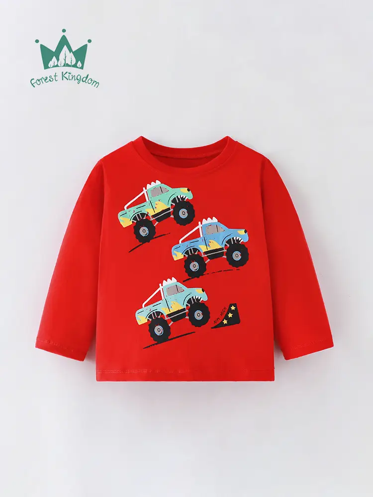Red Kids T-Shirt with Monster Car Print Round Neck - Image 2