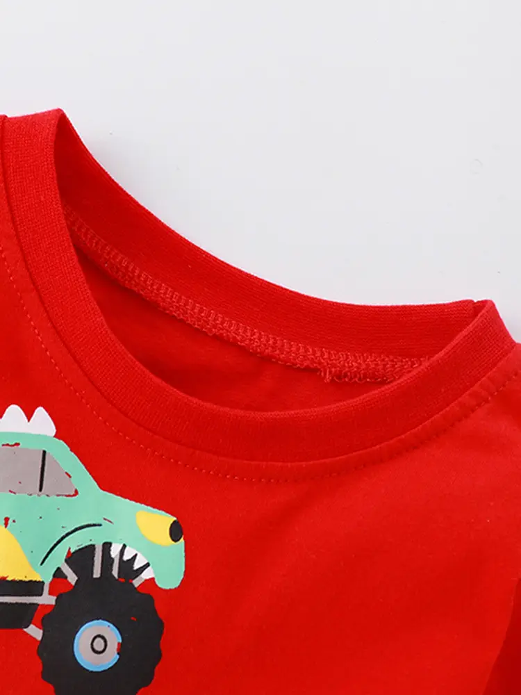 Red Kids T-Shirt with Monster Car Print Round Neck - Image 3