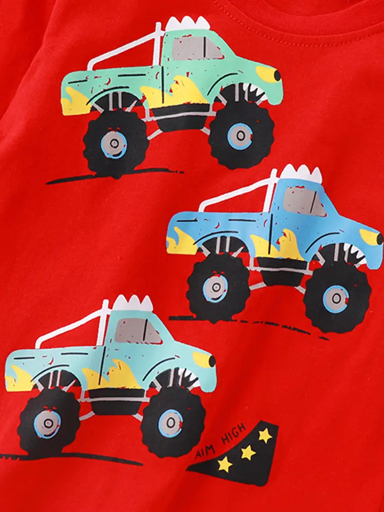 Red Kids T-Shirt with Monster Car Print Round Neck - Image 4