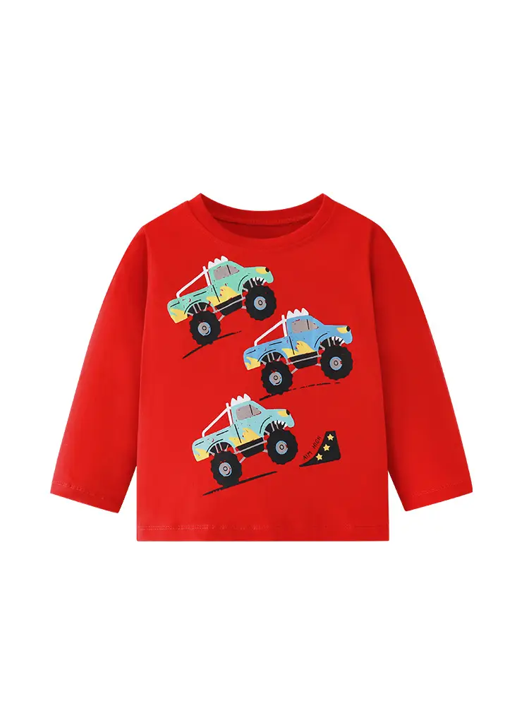 Red Kids T-Shirt with Monster Car Print Round Neck - Image 6