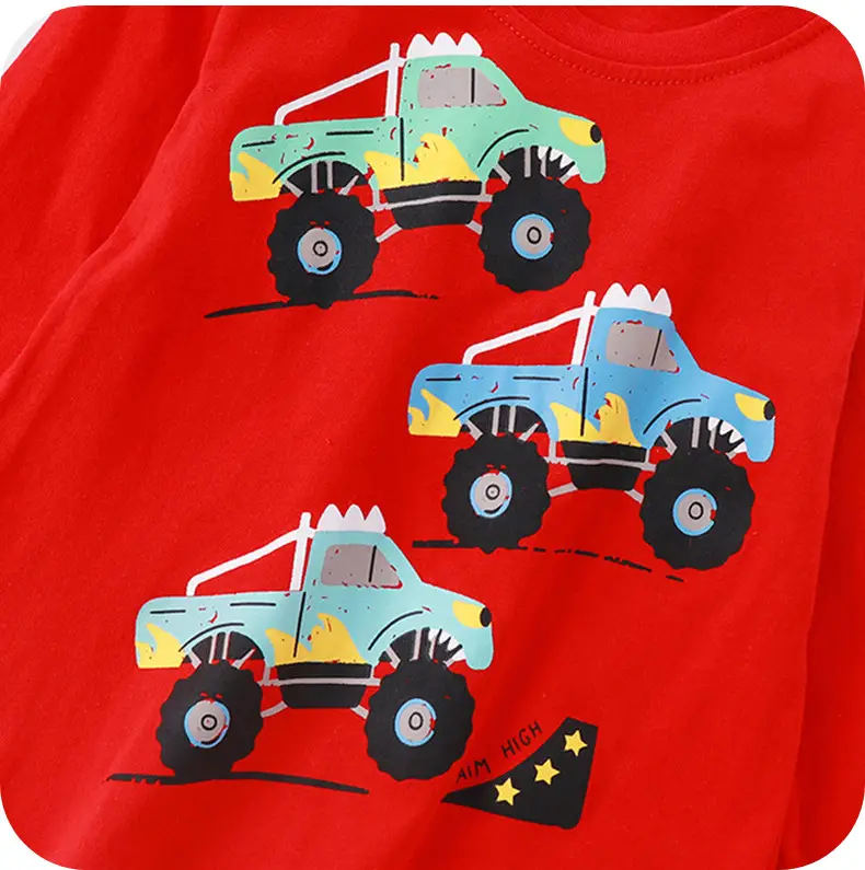 Red Kids T-Shirt with Monster Car Print Round Neck — feature 3