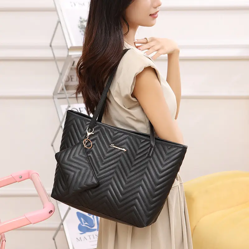 2-Piece Water Ripple Embroidered Tote Bag Women's Shoulder Bag - Image 7