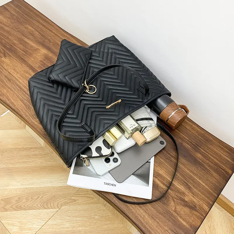 2-Piece Water Ripple Embroidered Tote Bag Women's Shoulder Bag - Image 9