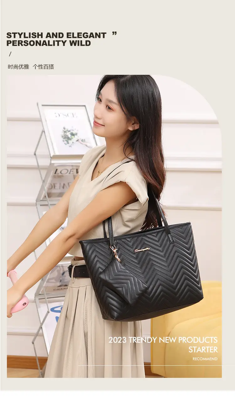 2-Piece Water Ripple Embroidered Tote Bag Women's Shoulder Bag — feature 1