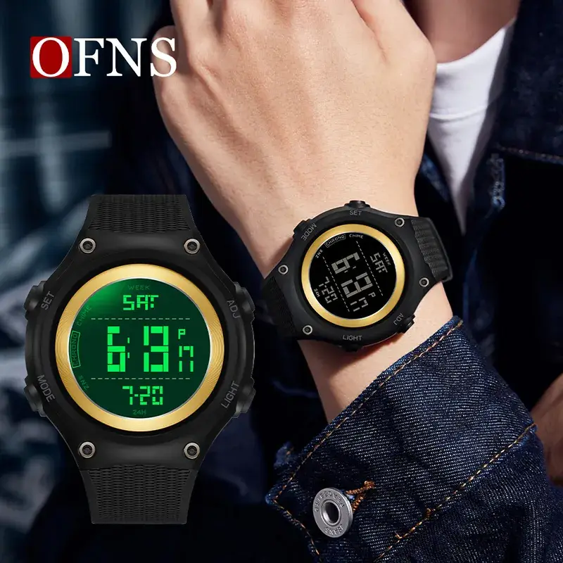 Ofns Digital Alarm Watch for Men Black Waterproof Sports Wear - Image 7
