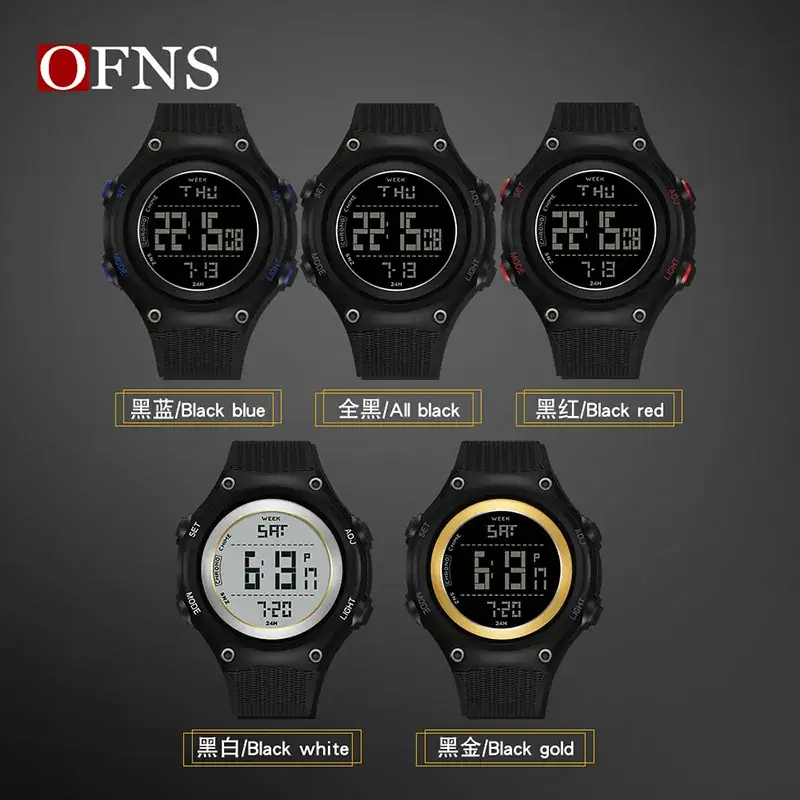 Ofns Digital Alarm Watch for Men Black Waterproof Sports Wear - Image 9