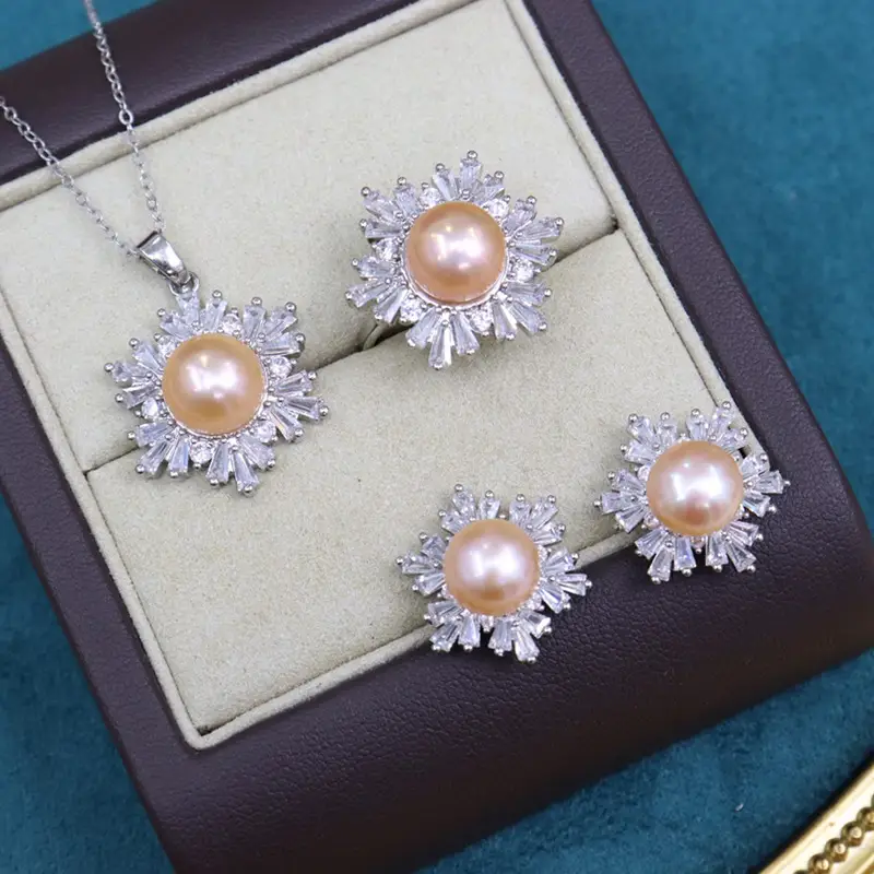 Three-Piece Pearl Jewelry Set for Women Silver - Image 3