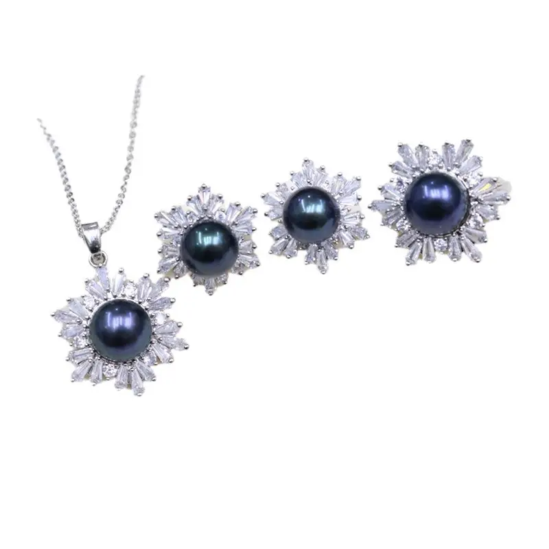 Three-Piece Pearl Jewelry Set for Women Silver - Image 5