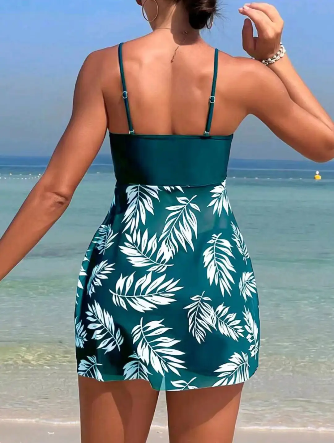 Blue Printed Mesh Tankini Swimwear for Women - Image 8