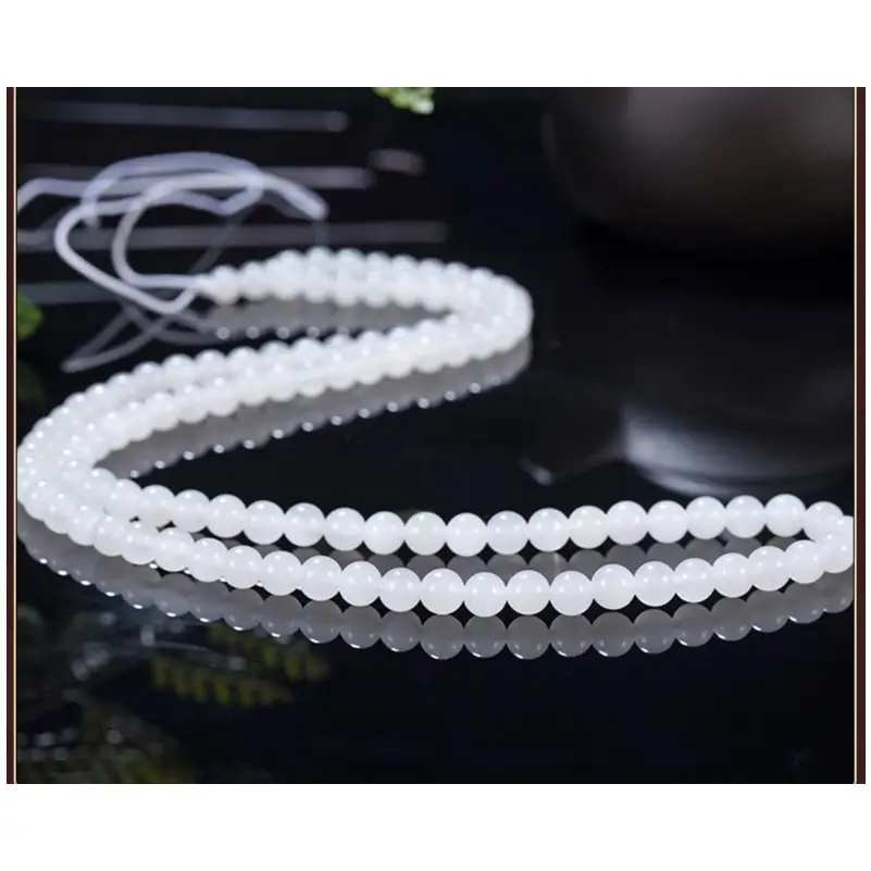 White Jade Round Beads Pendant String with Golden Silk - Image 6