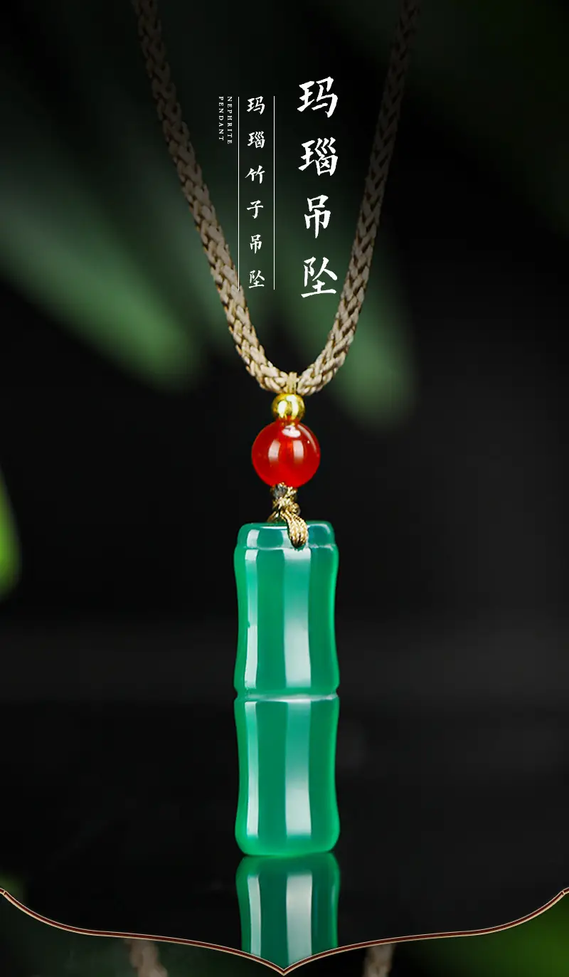 Green Chalcedony Bamboo Pendant Necklace for Men Women — feature 2