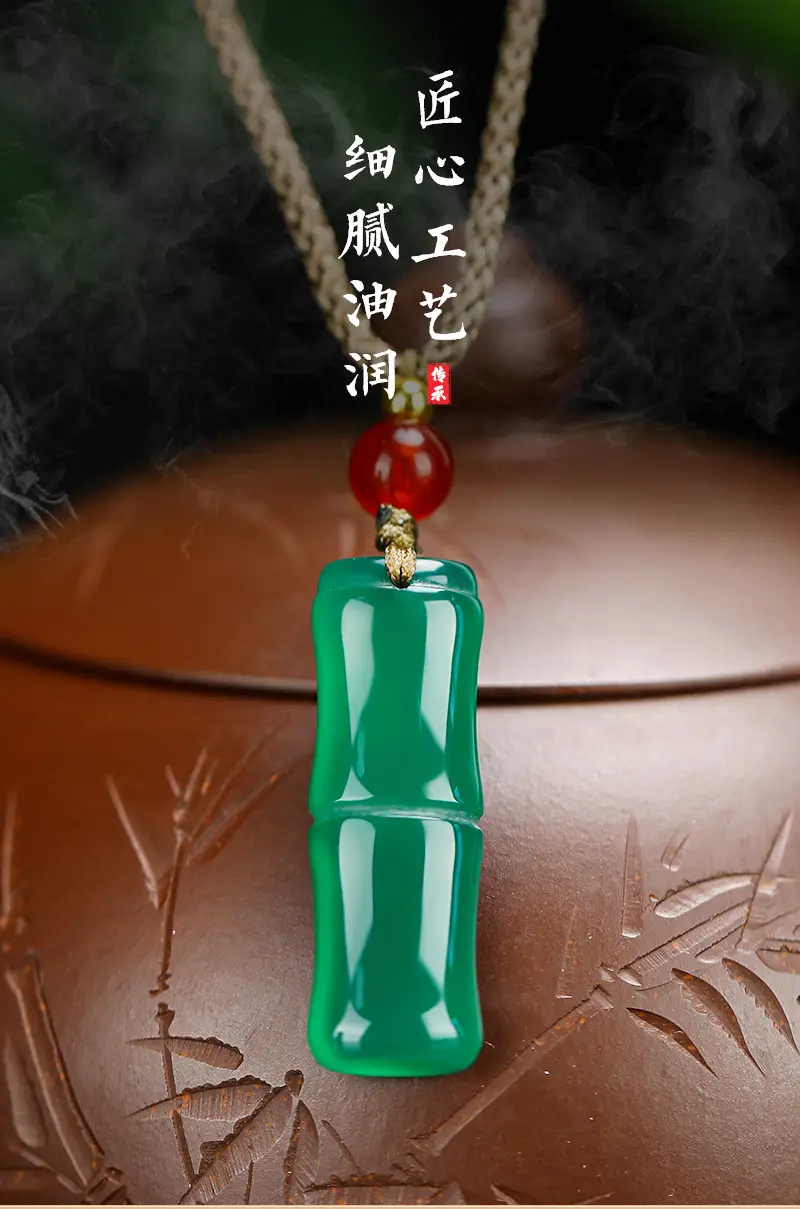 Green Chalcedony Bamboo Pendant Necklace for Men Women — feature 3