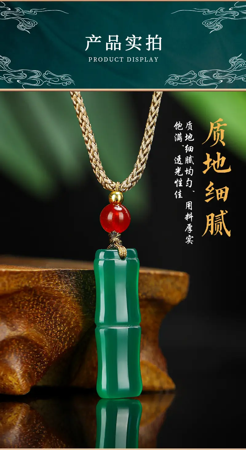 Green Chalcedony Bamboo Pendant Necklace for Men Women — feature 5