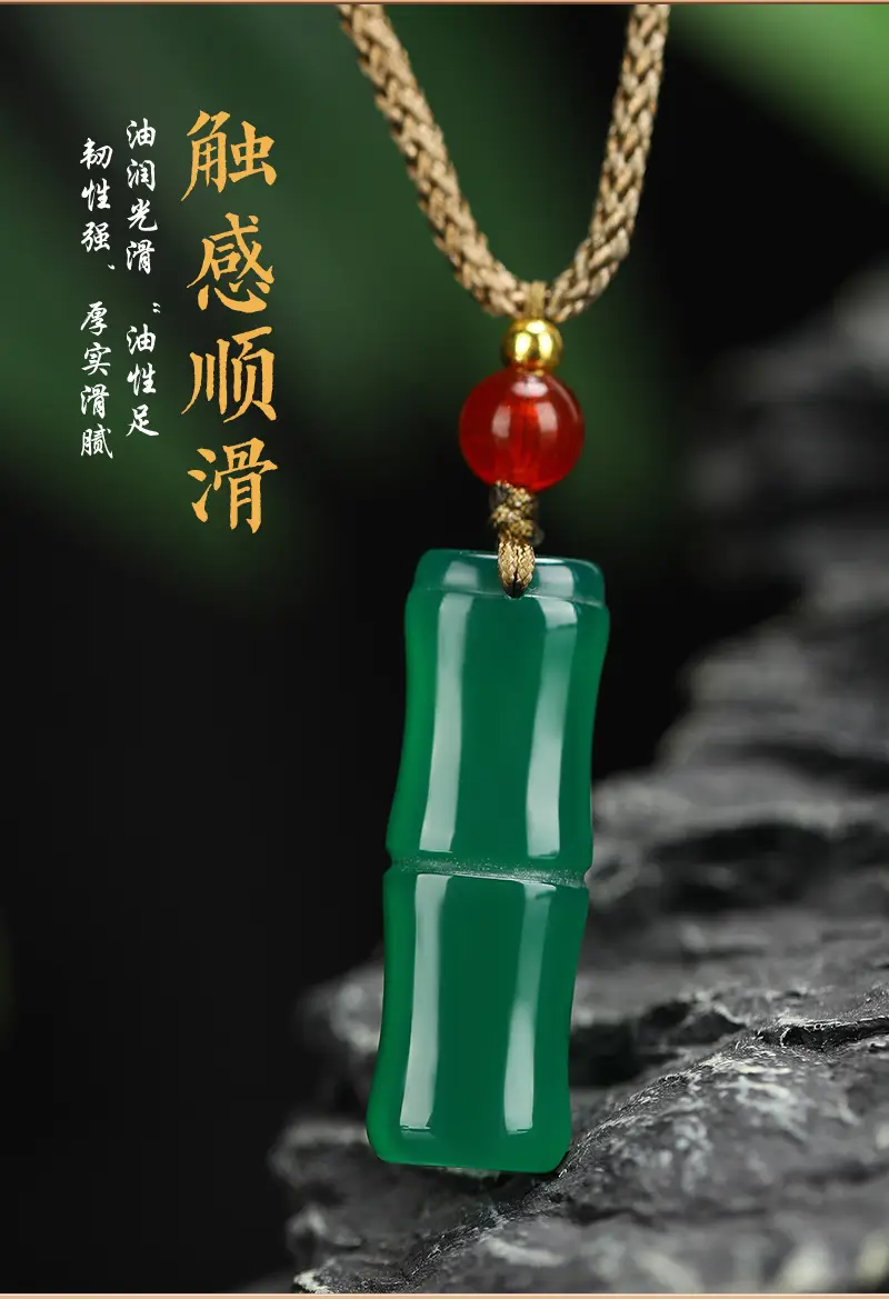 Green Chalcedony Bamboo Pendant Necklace for Men Women — feature 6
