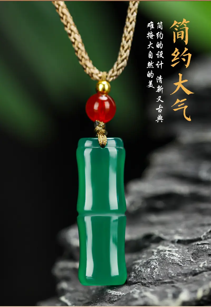 Green Chalcedony Bamboo Pendant Necklace for Men Women — feature 7