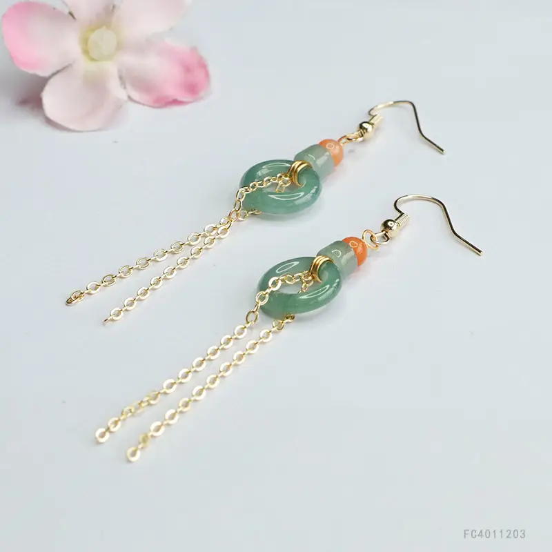 Guan Yu Jade Earrings Blue Flowing Tassel Dropshipping - Image 3
